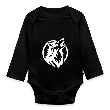 Howling wolf as protector of the forest - Organic Longsleeve Baby Bodysuit - black - Front