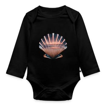 Muschel Strand Szene Serene Ozean Landschaft - Baby Bio-Langarm-Body - Schwarz - Vorne