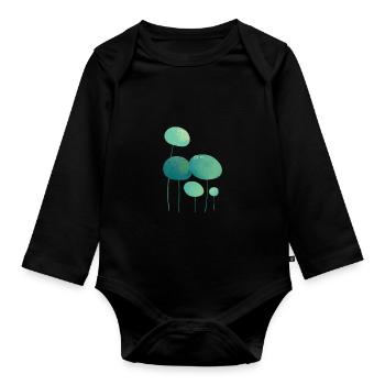 Blätter mit Tautropfen Leaves with Dew Drops - Organic Longsleeve Baby Bodysuit - black - Front