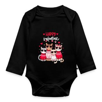 Saint-Valentin Chat Chat Chat Maman Chat Amoureux Fun - Body Bébé bio manches longues - noir - Devant