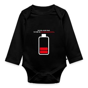 Ich bin nicht faul, ich bin im Energiesparmodus - Baby Bio-Langarm-Body - Schwarz - Vorne