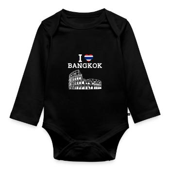 J’aime Bangkok Colisée Jeu de mots Thaïlande Drapeau du cœur - Body Bébé bio manches longues - noir - Devant