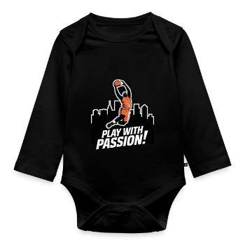 PLAYING BASKETBALL - Organic Longsleeve Baby Bodysuit - black - Front