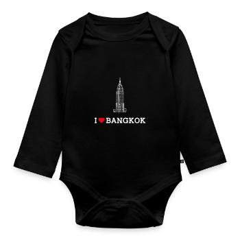 J’aime Bangkok Coeur Drapeau État Thaïlande Lover Jeu de mots - Body Bébé bio manches longues - noir - Devant