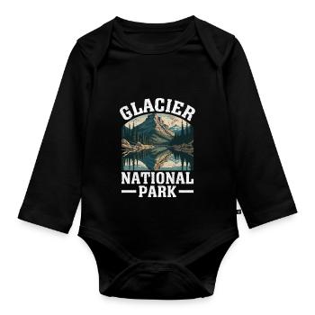 Glacier National Park Natur Design - Baby Bio-Langarm-Body - Schwarz - Vorne