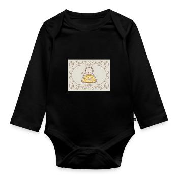 Vintage Floral Teekanne Illustration Vintage Flora - Baby Bio-Langarm-Body - Schwarz - Vorne