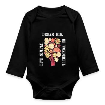 Dream big Boho Flower Floral Floral Summer Vibes - Organic Longsleeve Baby Bodysuit - black - Front