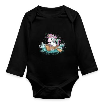A Unicorn Boating Paddle Boat - Organic Longsleeve Baby Bodysuit - black - Front