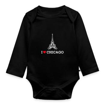 I Love Chicago Heart Flag Eiffel Tower Lover Pun - Organic Longsleeve Baby Bodysuit - black - Front