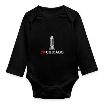 I love Chicago Estate Lover Cool Heart Flagge USA - Baby Bio-Langarm-Body - Schwarz - Vorne