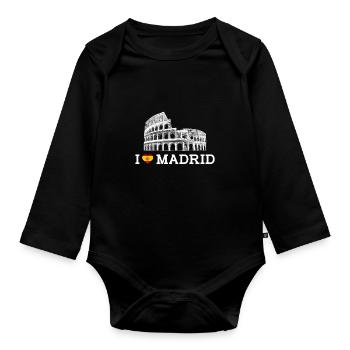J’aime Madrid Colisée Lover Cool Coeur Drapeau Jeu de mots - Body Bébé bio manches longues - noir - Devant