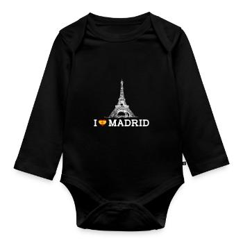 I love Madrid Cool Heart Flagge Eiffelturm Humor - Baby Bio-Langarm-Body - Schwarz - Vorne