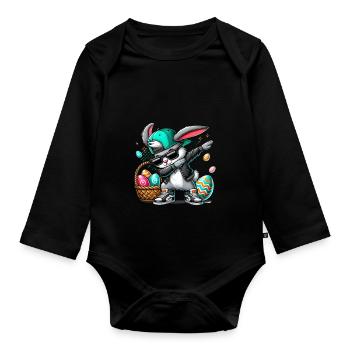 Stylish bunny with Easter basket - Organic Longsleeve Baby Bodysuit - black - Front