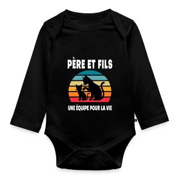 Father and Son Cat Vintage Dad Duo Father's Day - Organic Longsleeve Baby Bodysuit - black - Front