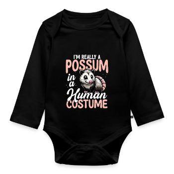 Possum In Human Costume Funny - Organic Longsleeve Baby Bodysuit - black - Front