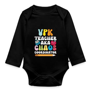 Vpk -lehrer aka chaos -koordinator - Organic Longsleeve Baby Bodysuit - black - Front