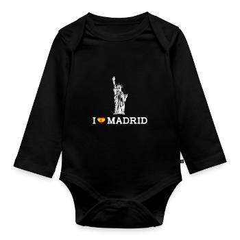 J’aime Madrid Espagne Coeur Drapeau Statue De La Liberté - Body Bébé bio manches longues - noir - Devant