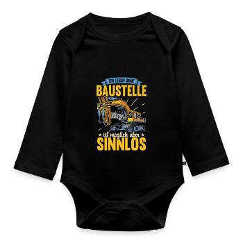 Ein Leben Ohne Baustelle Ist Möglich Bauarbeiter - Baby Bio-Langarm-Body - Schwarz - Vorne