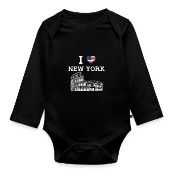 New York Lover Colisée États-Unis Drapeau Coeur Humour - Body Bébé bio manches longues - noir - Devant