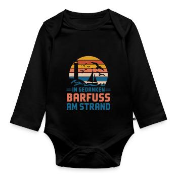 Baltic Sea North Sea coast Barefoot on the beach in thoughts - Organic Longsleeve Baby Bodysuit - black - Front