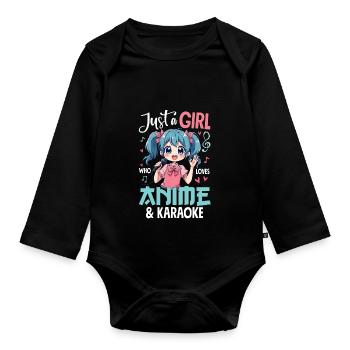 Juste une fille qui aime l’anime et le karaoké - Body Bébé bio manches longues - noir - Devant