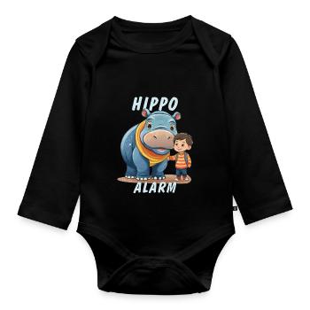 ALARME HIPPOPOTAME ENFANT - Body Bébé bio manches longues - noir - Devant