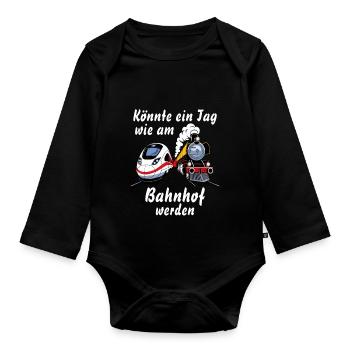 TRAIN Could be a day like at the train station - Organic Longsleeve Baby Bodysuit - black - Front