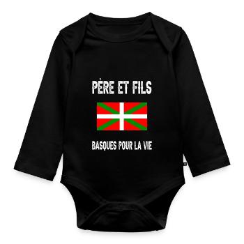 père et fils papa basque pays basque - Body Bébé bio manches longues - noir - Devant