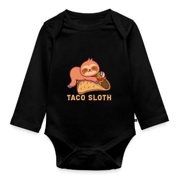 Taco Sloth Funny Food Illustration - Organic Longsleeve Baby Bodysuit - black - Front