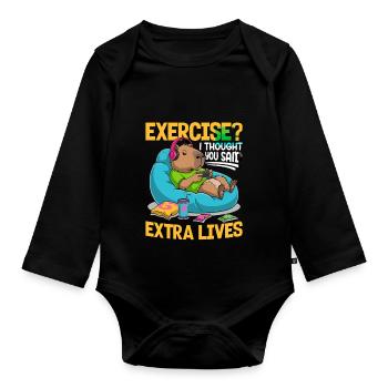 Capybara Gamer Gaming - Baby Bio-Langarm-Body - Schwarz - Vorne