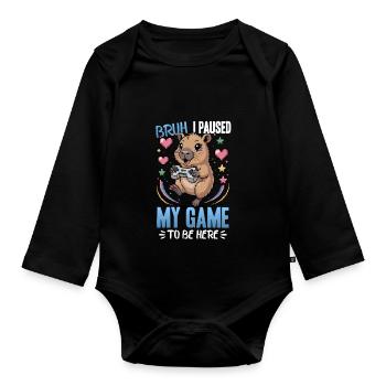 Capybara Gamer Gaming - Baby Bio-Langarm-Body - Schwarz - Vorne