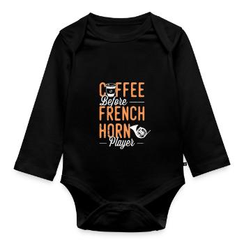 French Horn Coffee Musical Instrument Coffee Lover - Organic Longsleeve Baby Bodysuit - black - Front