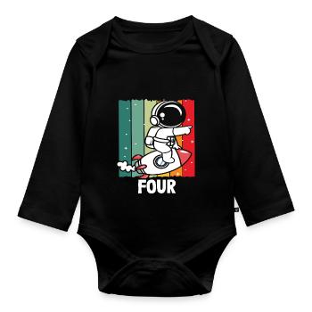 Adventure Space Birthday Four - Organic Longsleeve Baby Bodysuit - black - Front
