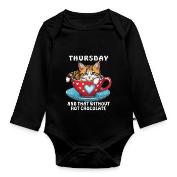 TASSE POUR CHAT JEUDI ET CELA SANS CHAUD - Body Bébé bio manches longues - noir - Devant