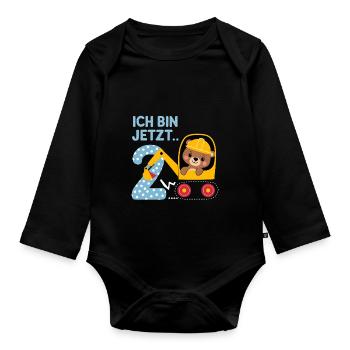 Ich bin jetzt 2 Bagger Bär 2. Geburtstag - Baby Bio-Langarm-Body - Schwarz - Vorne