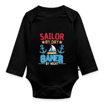 Sailing meets gaming design - Organic Longsleeve Baby Bodysuit - black - Front