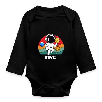 Astronaut in Space Adventure Five Planets - Organic Longsleeve Baby Bodysuit - black - Front