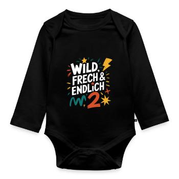 Wild, Frech & Endlich 2 Jahre 2. Geburtstag - Baby Bio-Langarm-Body - Schwarz - Vorne