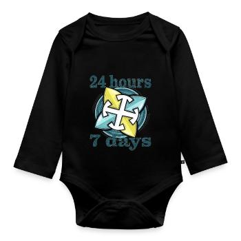 24 heures sur 24, 7 jours sur 7 - Body Bébé bio manches longues - noir - Devant