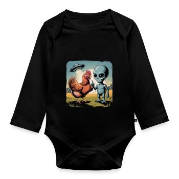 Außerirdischer Und Huhn Untertassen-Abenteuer - Baby Bio-Langarm-Body - Schwarz - Vorne