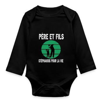 père et fils papa dab saint étienne supporter - Body Bébé bio manches longues - noir - Devant