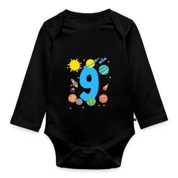 Space Adventure Number Nine - Organic Longsleeve Baby Bodysuit - black - Front