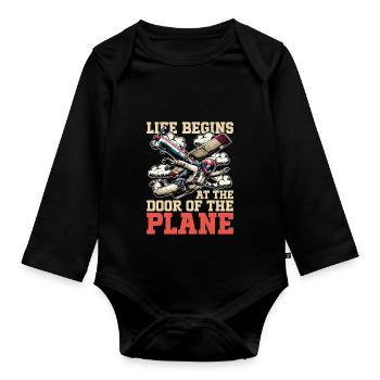Skydiving Life Begins At The Door Paragliding - Baby Bio-Langarm-Body - Schwarz - Vorne