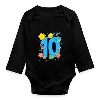 Space adventure for the 10th birthday - Organic Longsleeve Baby Bodysuit - black - Front