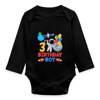 Astronaut Adventure Birthday Boy Design - Organic Longsleeve Baby Bodysuit - black - Front