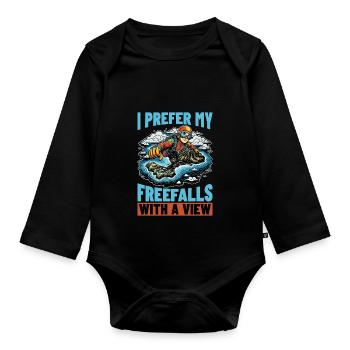 Skydiving I Prefer My Freefalls With Parachuting - Organic Longsleeve Baby Bodysuit - black - Front