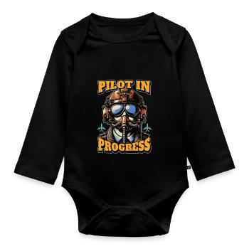 Flight Instructor Pilot In Progress Flight Trainer - Organic Longsleeve Baby Bodysuit - black - Front