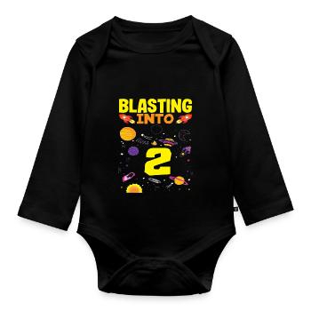 Rocket launch into adventure with 2 - Organic Longsleeve Baby Bodysuit - black - Front