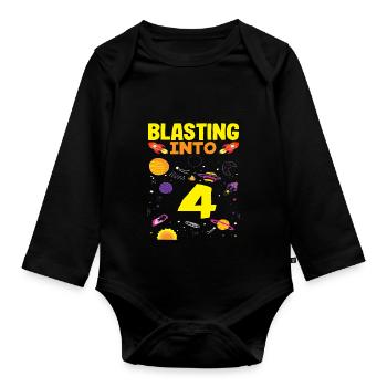 Lancement de la fusée pour son quatrième anniversaire - Body Bébé bio manches longues - noir - Devant