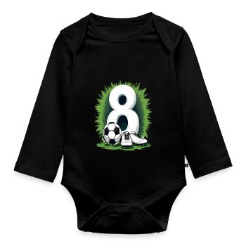 Fußball Geburtstag 8 Jahre Jungen Geschenk - Baby Bio-Langarm-Body - Schwarz - Vorne
